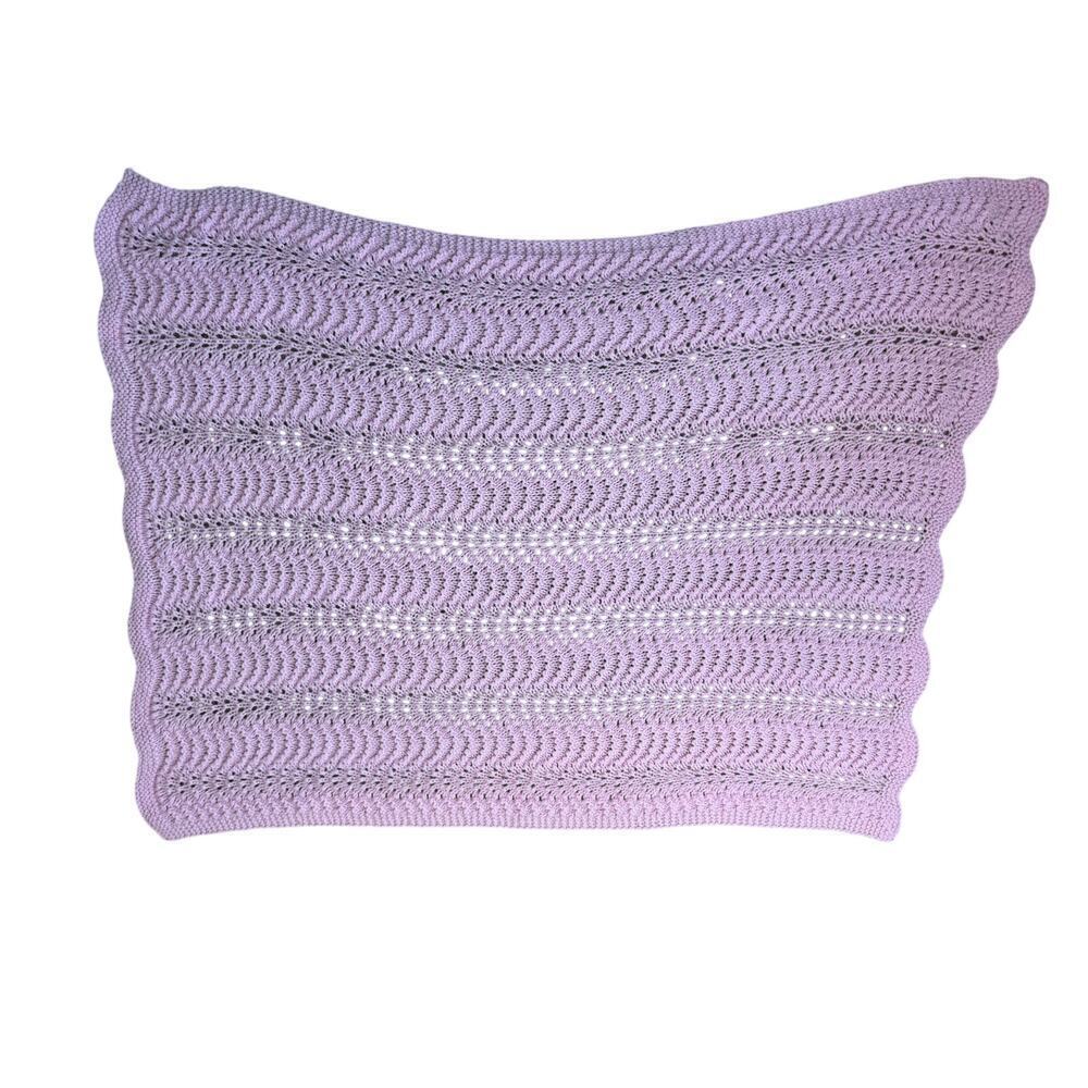 Hand knitted Baby Blanket, Light Pink, Baby Girl, Chevron/Feather & Fan
